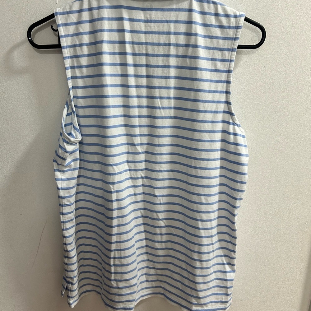 RENWICK Womens Blue White Stripe Sleeveless Collared Polo Shirt Size M‎ - Picture 3 of 3